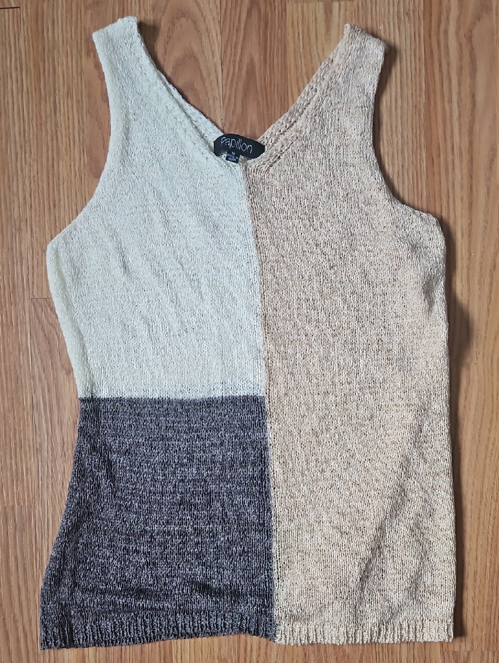 Papillon Blanc Colorblock Knit Tank in Cream, Tan & Brown